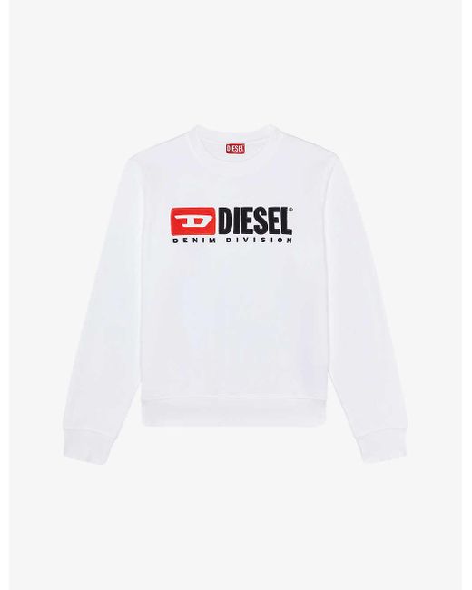 DIESEL White S-ginn-div Logo-appliqué Cotton-jersey Sweatshirt for men