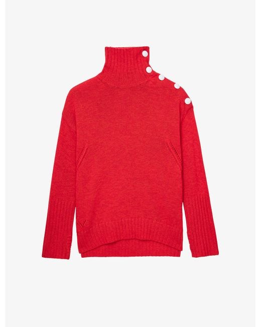 Zadig & Voltaire Alma Funnel-neck Cashmere Jumper in Red | Lyst