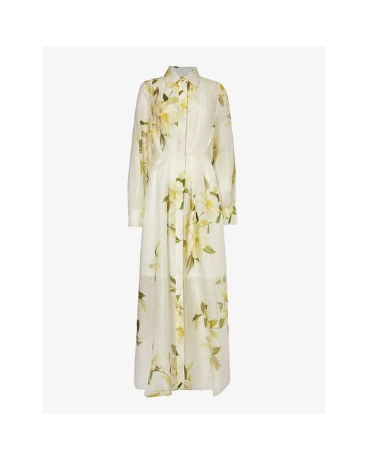 Zimmermann Metallic Floral-pattern Linen And Silk-blend Midi Dress