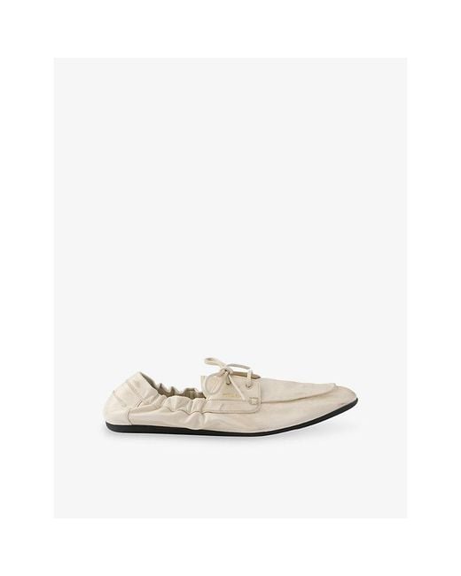 Prada White Shuffle Antiqued Leather Boat Loafers