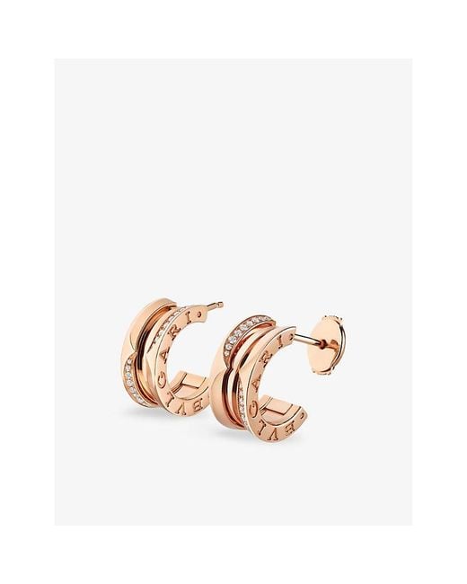 BVLGARI Pink B.Zero1 18Ct Rose- And Brilliant-Cut 0.22Ct Diamond Hoop Earrings