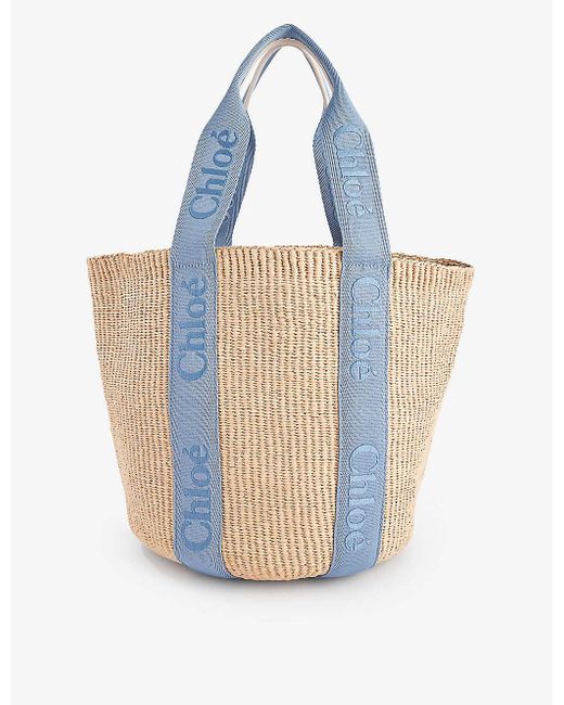 Chloé Blue Woody Large Straw Tote Bag