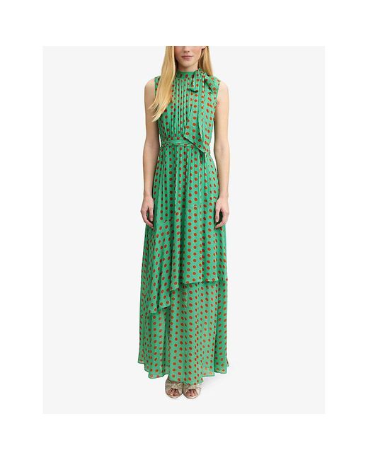 L.K.Bennett Green Robyn Spot-print Tie-neck Woven Maxi Dress