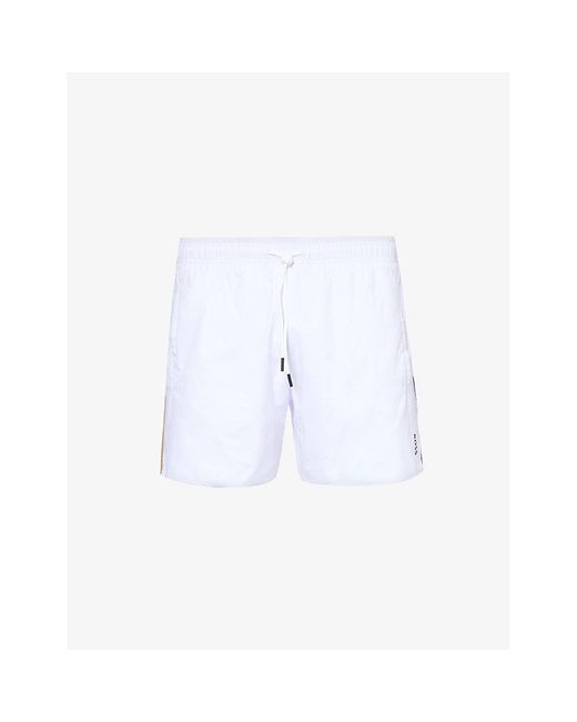 Boss White Logo-print Regular-fit Recycled-polyester Swim Short for men
