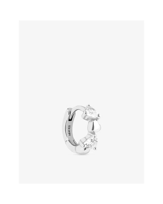 Astrid & Miyu Metallic Heart Cluster Sterling- And Cubic Zirconia Single Hoop Earring