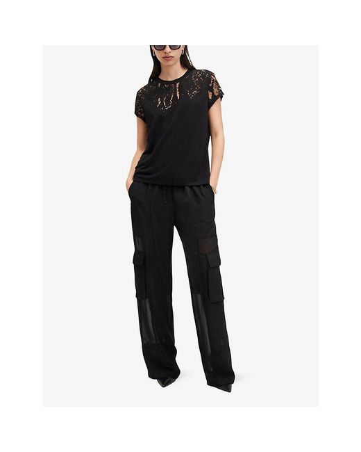 AllSaints Black Anna Snake-Embroidered Short-Sleeve Cotton T-Shirt