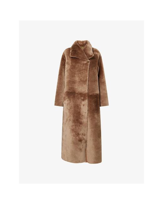 Nour Hammour Brown Solene Wide-Lapels Shearling Coat