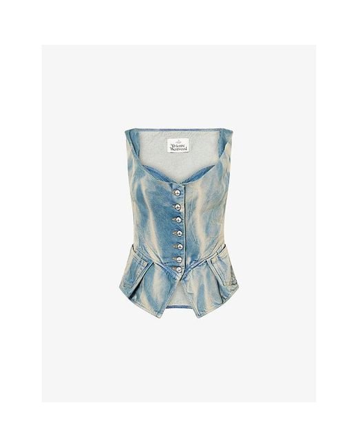 トップス Vivienne Westwood Monday best light blue Vivienne Westwood Monday Peplum Denim Vest in Blue | Lyst