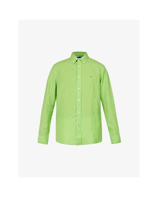 Tommy Hilfiger Logo-embroidered Regular-fit Linen Shirt in Green for Men |  Lyst