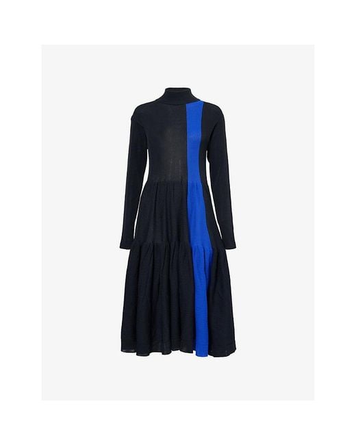 CFCL Blue Cascades Long-Sleeve Knitted Midi Dress