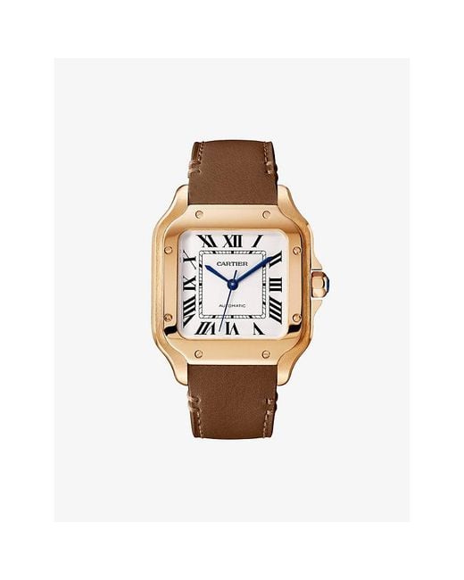 Cartier Blue Crwgsa0038 Santos De 18Ct Rose- Sapphire And Leather Automatic Watch for men