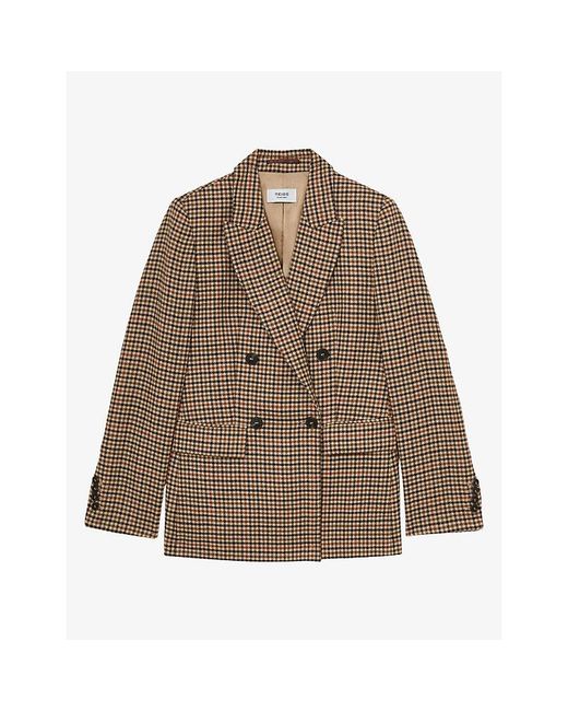 Reiss Brown Willow Houndstooth Double-Breasted Wool Blazer