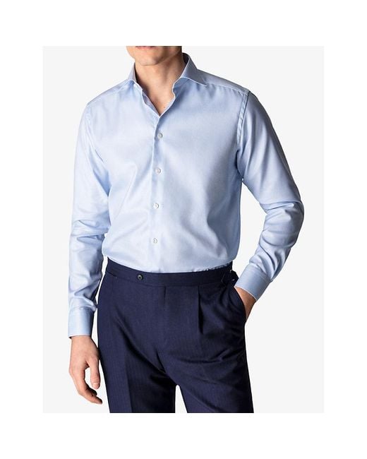 Eton of Sweden Blue Cutaway-Collar Single-Cuff Slim-Fit Cotton-Twill Shirt for men
