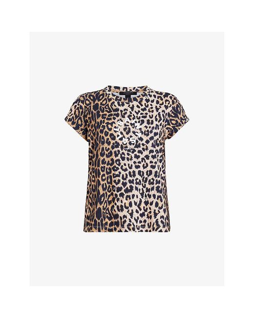 AllSaints Black Tiepo Anna Leopard Print Organic-cotton T-shirt