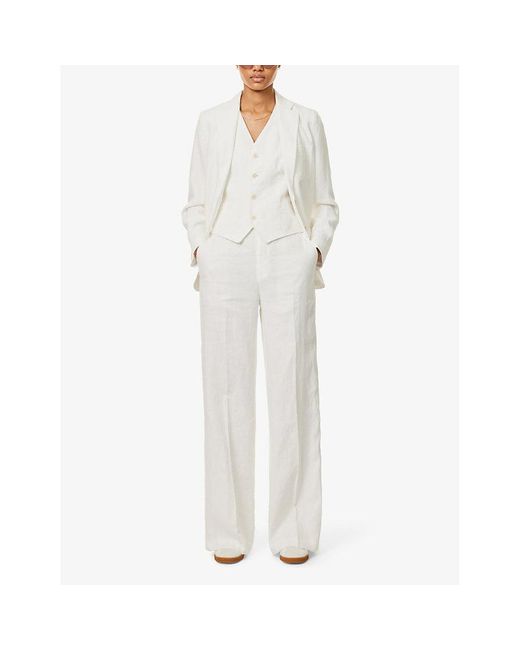 Polo Ralph Lauren White Pressed-crease Wide-leg High-rise Linen Trousers