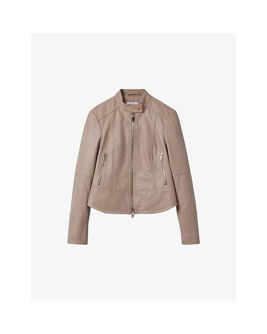 Reiss Natural Lola Stand-collar Leather Biker Jacket