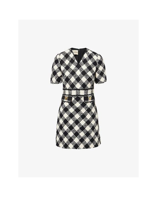 Valentino Black Diamond-Check Textured Woven Mini Dress
