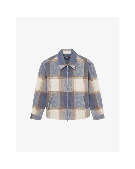 Reiss Blue Morton Checked Zip-Up Woven Overshirt for men