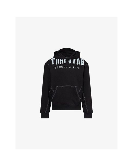 Trapstar Black Deconstructed Decoded Logo-Print Cotton-Blend Hoody for men