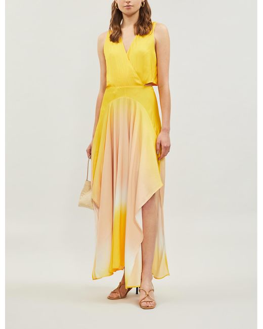 Maje Yellow Resia Tie-dye V-neck Sleeveless Satin Maxi Dress