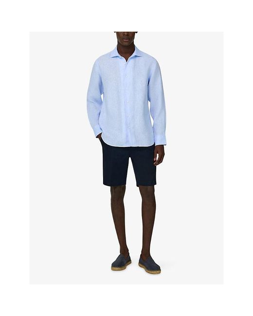 Boggi Blue Regular-Fit Long-Sleeve Linen Shirt for men