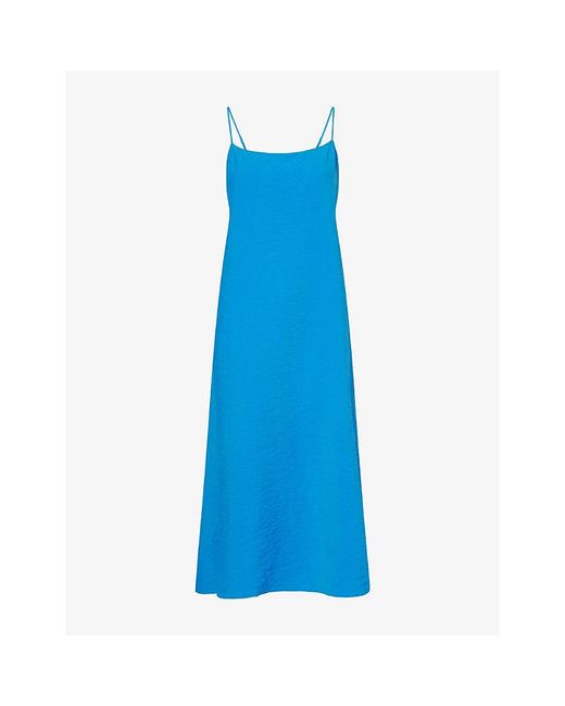 Theory Blue Relaxed Pleat Silk-Blend Slip Dress