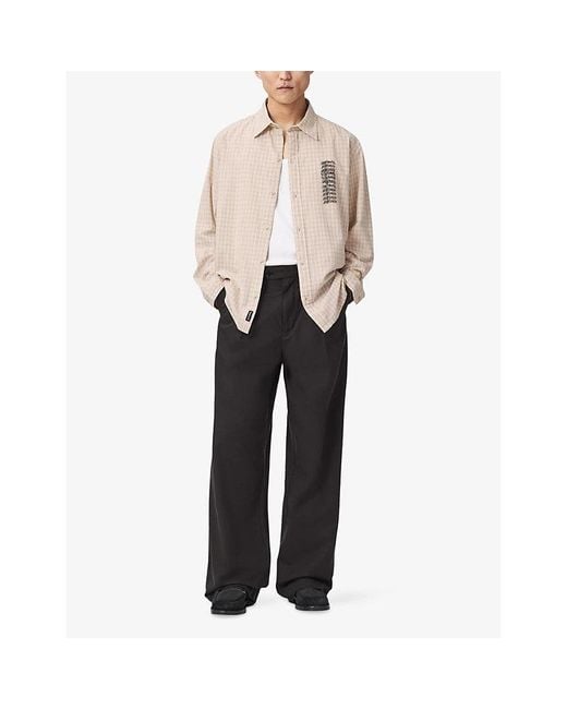 AllSaints Natural Repeater Logo-Embroidered Checked Cotton Shirt for men
