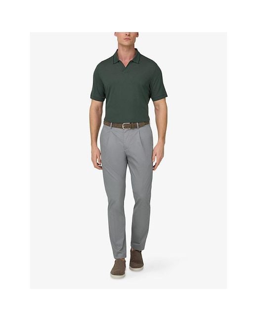 Boggi Green Contrast-Trim Open-Collar Cotton-Blend Piqué Polo Shirt for men