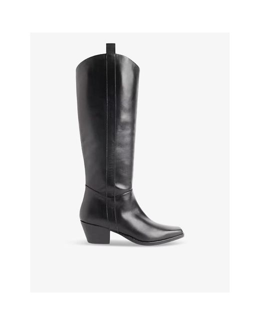 Whistles Black Asa Western Leather Knee-high Heeled Boots