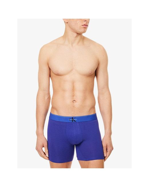 Calvin Klein Blue Archive Logo-Waistband Stretch-Cotton Boxer Briefs for men