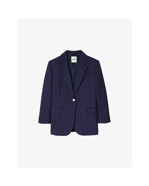 Sandro Blue Marine Stripe-pattern Regular-fit Woven Blazer