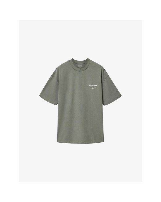 AllSaints Gray Underground Logo-Print Relaxed-Fit Cotton T-Shirt for men