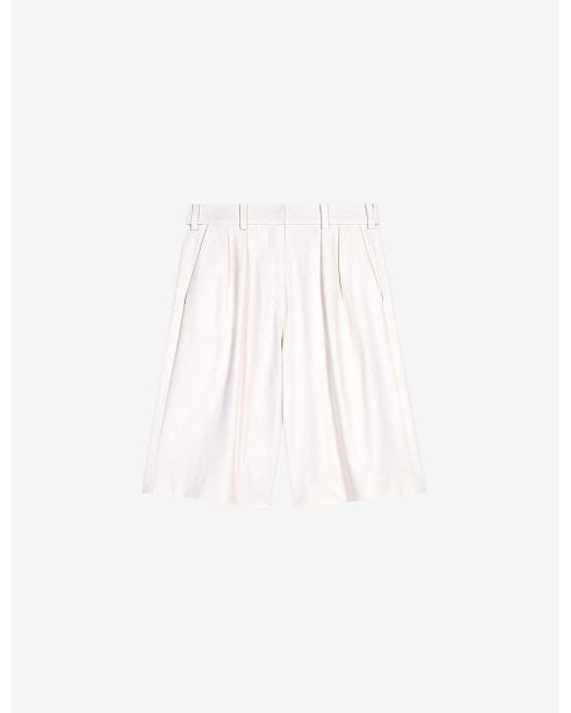 Maje White Wide-leg High-rise Pleated Stretch-woven Shorts