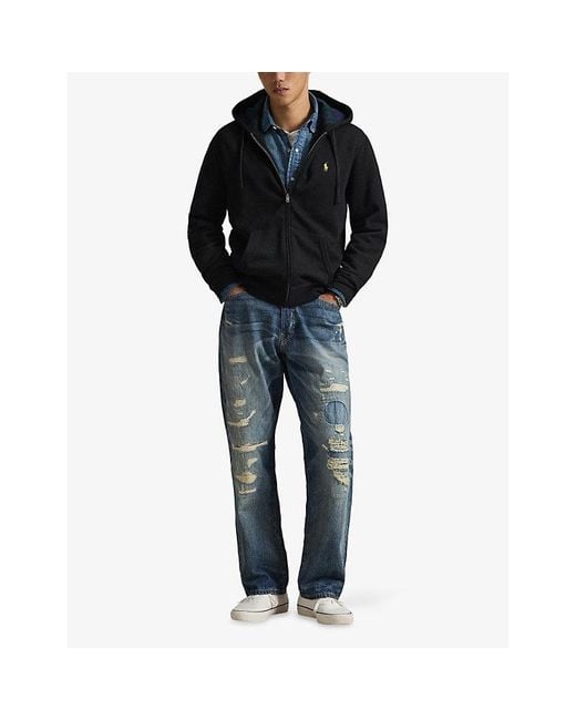 Polo Ralph Lauren Black Zipped Logo-Embroidered Cotton-Blend Hoody for men