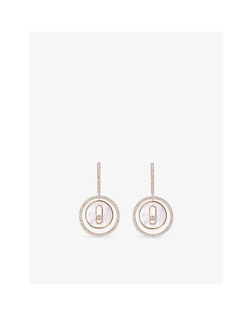 Messika White Lucky Move 18Ct Rose- 0.53Ct Diamond And Mother-Of-Pearl Earrings