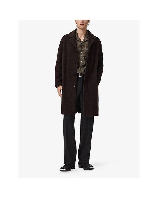 AllSaints Black Duke Lapel-Collar Wool-Blend Coat for men