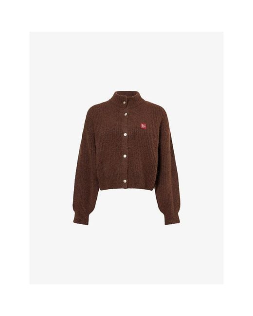 American Vintage Brown Brand-Patch High-Neck Alpaca-Blend Cardigan