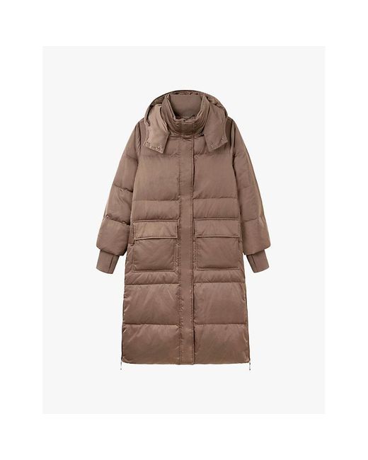 The White Company Brown Longline Detachable-Hood Shell-Down Puffer Coat
