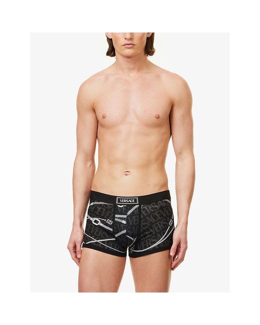 Versace Black Logo-waistband Stretch-cotton Boxer Brief for men