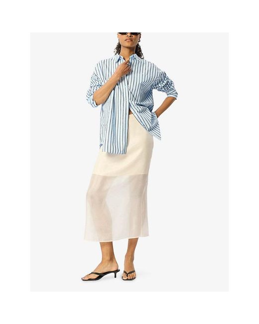 Whistles Blue Striped Oversized Cotton-Blend Shirt