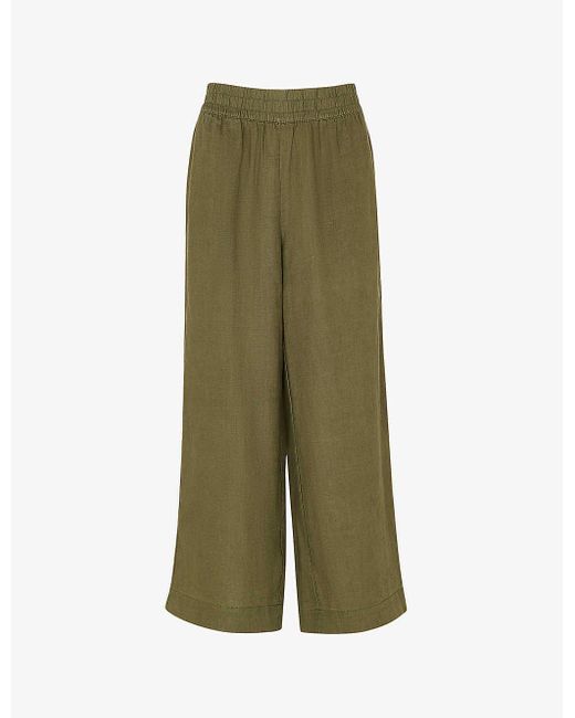 Whistles Green Elasticated-waist High-rise Linen Trousers
