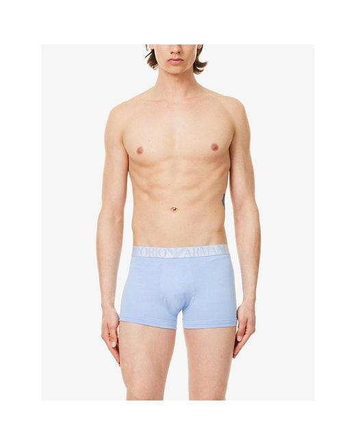 Emporio Armani Blue Branded-waistband Pack Of Three Stretch-organic-cotton Trunk for men