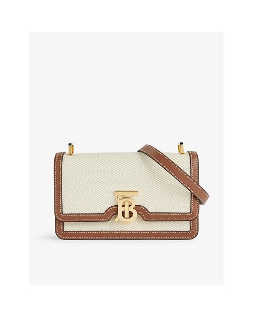 Burberry Natural Elizabeth Small Cotton And Leather Cross-body Bag