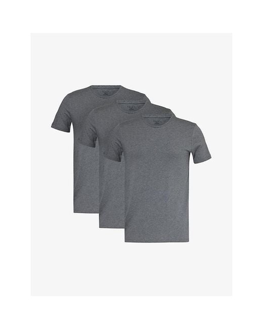 Falke Gray Crewneck Ribbed-Trim Cotton-Blend Jersey T-Shirts Pack Of Two for men