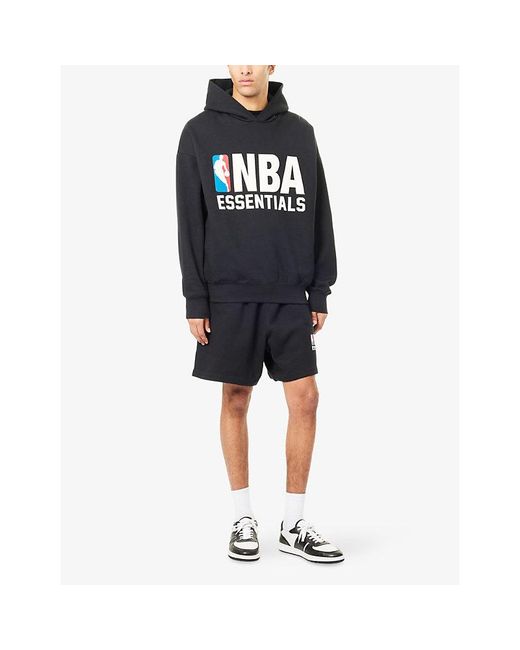Fear Of God Black Fog X Essentials X Nba Brand-Print Relaxed-Fit Cotton-Blend Hoodie for men