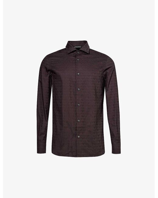 Emporio Armani Purple Monogram-print Slim-fit Cotton-poplin Shirt X for men