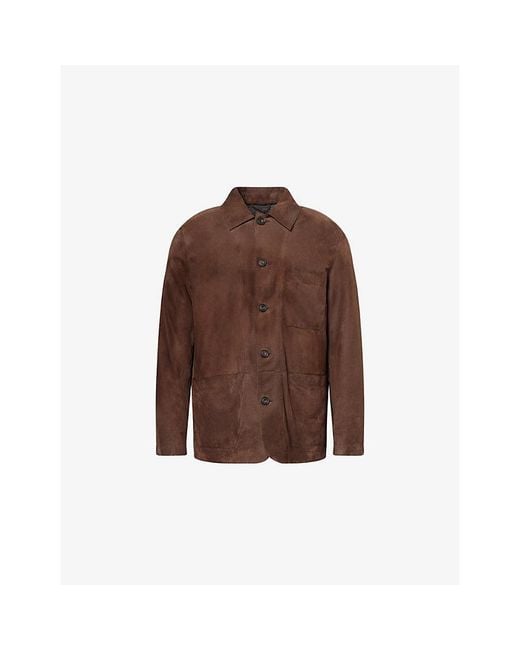 Corneliani Brown Patch-Pocket Long-Sleeve Suede Jacket for men