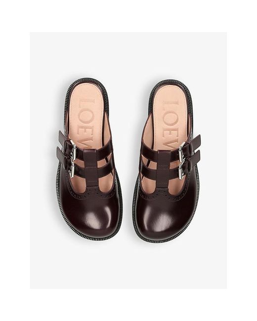 Loewe Brown Campo Mary Jane Leather Mules