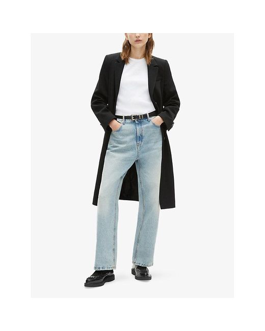 The Kooples Black Single-Breasted Notch-Collar Wool-Blend Coat