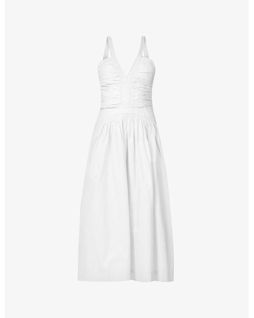 Ulla Johnson Laurelin V-neck Cotton-poplin Midi Dress in White | Lyst UK